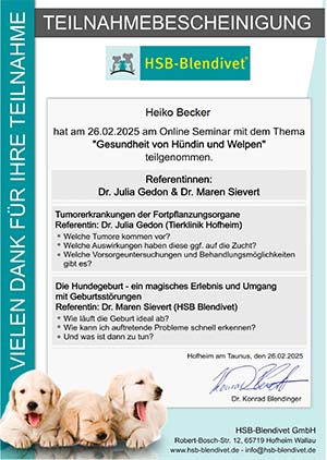 Zertifikat - Gesundheit von Hündin und Welpen